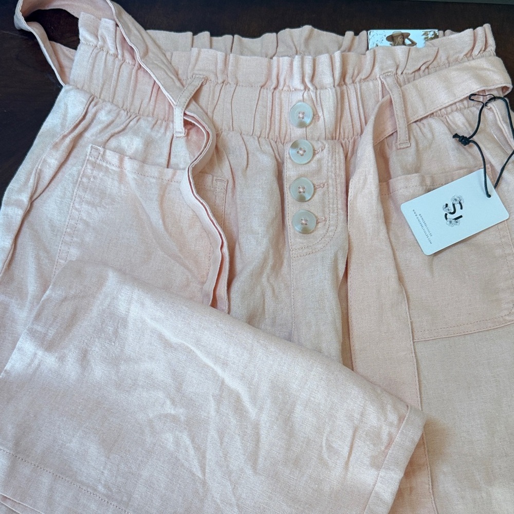 Sincerely Jules Light‎ Pink Paperbag Waist Button-Front Shorts